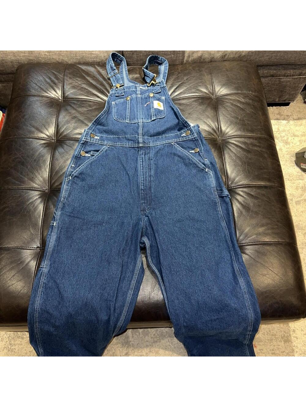 CARHARTT R07DST  Carpenter Mens 34x32 Cotton Denim Jean Bib Overalls
